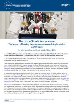 The cost of Brexit, ten years on: The impact of leaving the customs union and single market on UK trade