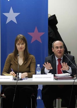 (L to R) Charles Clarke, Heather Grabbe and António Vitorino - Launch of 'Saving  Schengen',  Brussels,  January 2012